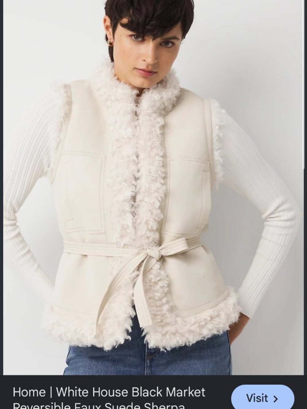 nwt WHITE HOUSE BLACK MARKET reversible shearling faux suede vest s small $210 t